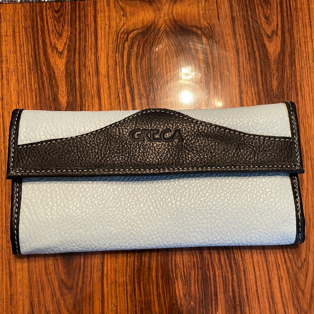 Light Blue and Black Pebble Leather Wallet